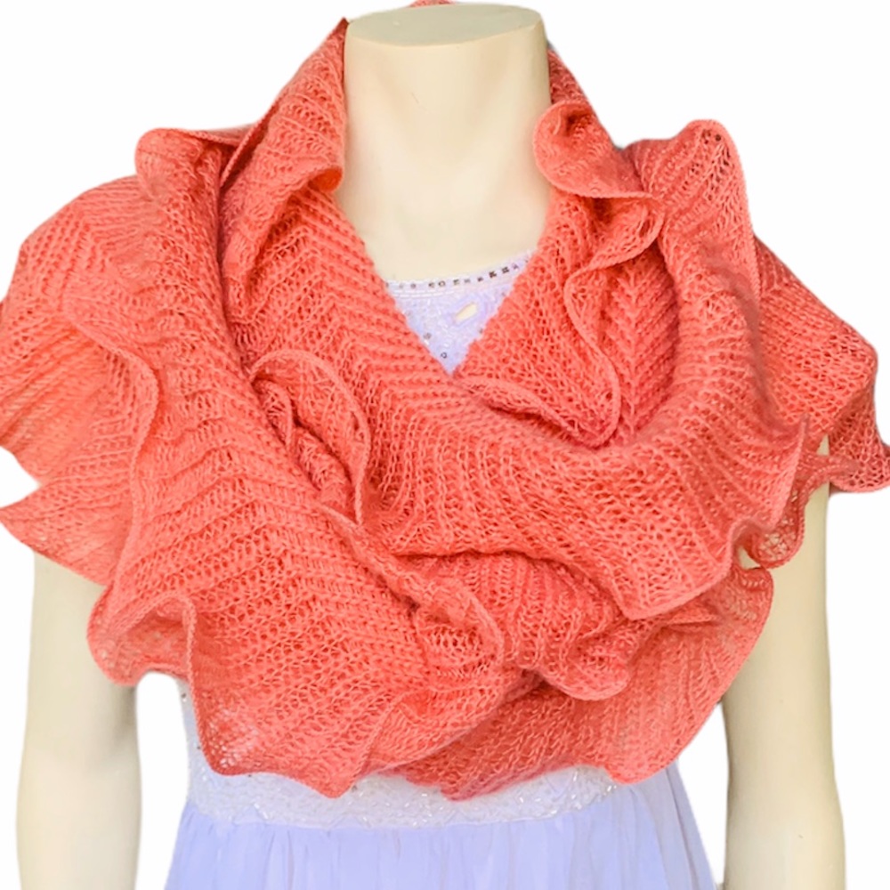 Women’s Orange Ruffle Scarf - Picture 2 of 7